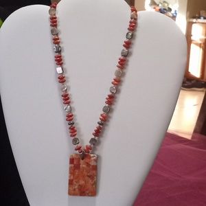 925 Silpada Coral and Mother of Pearl Necklace